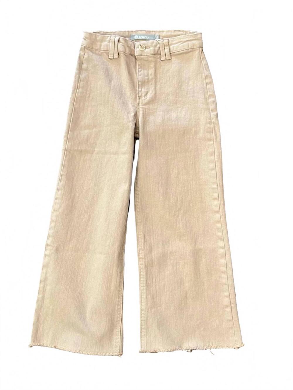 NEW TRACTR girl's high rise wide leg crop pants in khaki